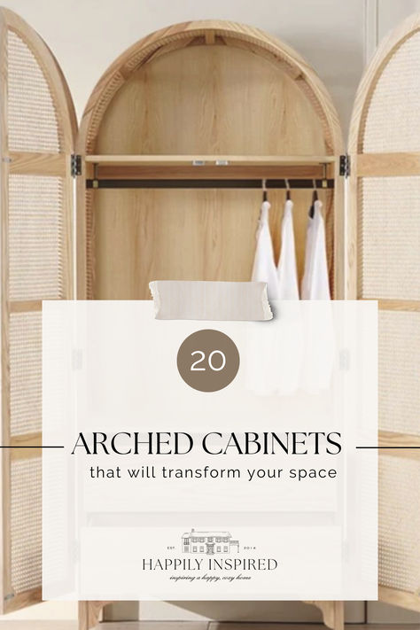 If you're looking for the perfect arched cabinet, we are sharing 20 of our favorites at every style and price! Click to view our favorites Tall Arched Cabinet, Arched Storage Cabinet, Arched Armoire, Arched Wardrobe, Cabinet For Clothes, Arched Cabinets, Armoire Diy, Arch Entryway, Arched Cabinet