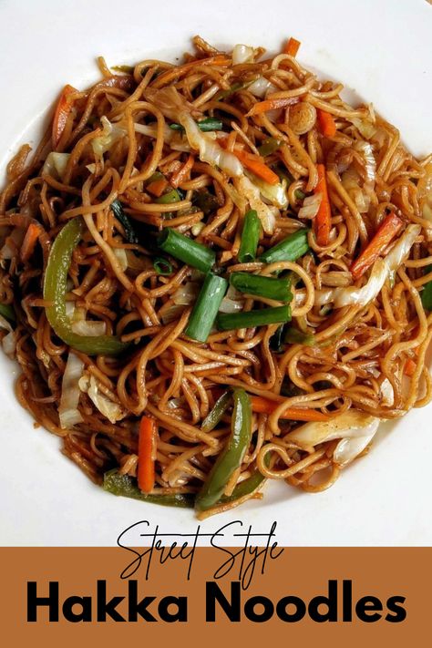 Super Easy Street Style Hakka Noodles Recipe. It is also commonly called the Indian street chowmien. It is a very easy to make recipe yet very very tasty one of favorite Friday night dinner. Add more vegetables and protein to make it healthy for kids and toddlers. Do try this recipe and let me know did you enjoy it as much as I did. Indian Hakka Noodles Recipe, Indian Noodles Recipe, Street Style Noodles, Easy Indian Dinner Recipes, Homemade Indian Food, Vegetarian Recipes Indian, Indian Noodles, Chowmein Recipe, Chinese Pasta