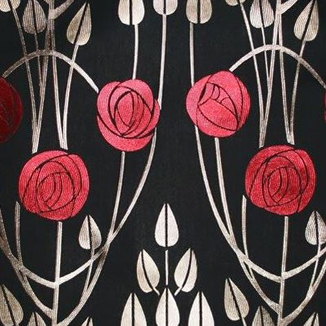 Charles Rennie Mackintosh Curtain and Upholstery Fabric | Art Nouveau Clyde Roses Black from Loome Fabrics Art Deco Flowers, Mackintosh Design, Mackintosh Rose, Art Deco Ideas, Motif Art Deco, Roses Black, Charles Rennie Mackintosh, Rennie Mackintosh, Art Deco Art