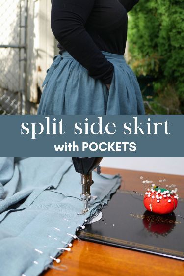 Follow along and see how I sewed a linen split-side skirt, the perfect customizable skirt for everyday, cottagecore, historybounding, and more! Easy Skirts To Sew, Sewing Skirts Patterns, Split Side Skirt, Vintage Skirt Pattern, Sewing Patterns Skirt, Look Boho Chic, Best Winter Outfits, Sewing Projects Clothes, Diy Skirt