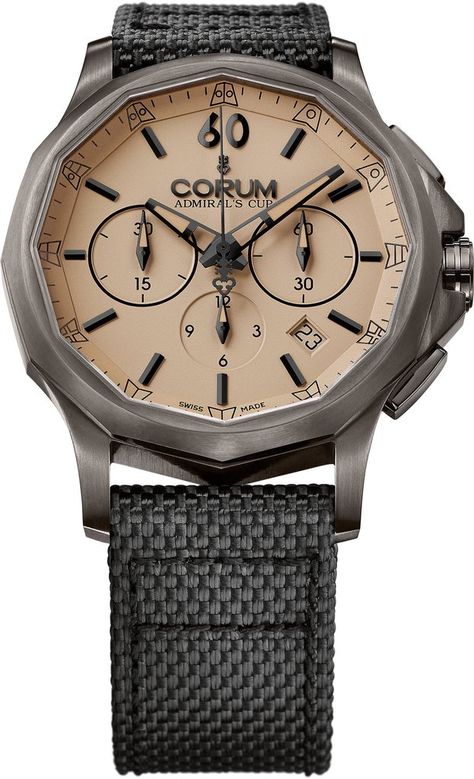 @corumwatches  Admirals Cup Legend 42 Chronograph #add-content #bezel-fixed #bracelet-strap-synthetic #case-depth-11-6mm #case-material-steel #case-width-42mm #chronograph-yes #date-yes #delivery-timescale-call-us #dial-colour-cream #gender-mens #luxury #material-synthetic #movement-automatic #official-stockist-for-corum-watches #packaging-corum-watch-packaging #style-dress #subcat-admirals-cup-legend #supplier-model-no-a984-02634 #warranty-corum-official-2-year-guarantee #water-re... Classic Watches For Men, Corum Watches, Luxury Watch Collection, Beach Watch, Nato Strap Watches, Panerai Luminor, Nato Strap, Modern Watches, Fine Watches