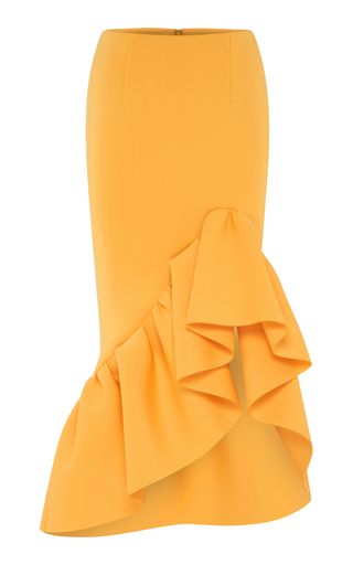 This **Rachel Gilbert** Cora Frill Hem Skirt features a high waist, fitted silhouette, and an exaggerated ruffle hem. African Skirts High Waist, Cocktail Skirts, African Skirts, Rachel Gilbert, Maxi Rok, Trendy Skirts, African Print Fashion Dresses, Hem Skirt, Mellow Yellow