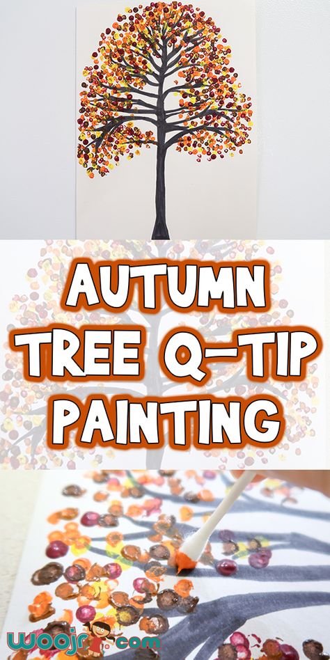 Autumn Tree Q-Tip Painting | Woo! Jr. Kids Activities : Children's Publishing Q Tip Painting, Fall Arts And Crafts, Homeschool Crafts, Autumn Activities For Kids, Fall Preschool, Autumn Tree, Fall Crafts For Kids, Autumn Crafts, Q Tip