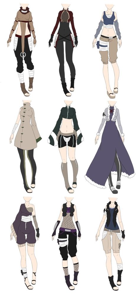 Naruto Outfit Adoptables 2 [CLOSED] by xNoakix3.deviantart.com on @DeviantArt Outfit Adoptables, Types Of Clothes, Ninja Outfit, Clothing Sketches, Anime Dress, Fashion Design Drawings, Drawing Clothes, Fantasy Clothing, Anime Inspired