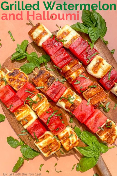 Watermelon Halloumi, Crispy Halloumi, Halloumi Skewers, Homemade Slaw, Grilled Watermelon, Mexican Shredded Chicken, Halloumi Cheese, Grilled Halloumi, Grilled Fruit