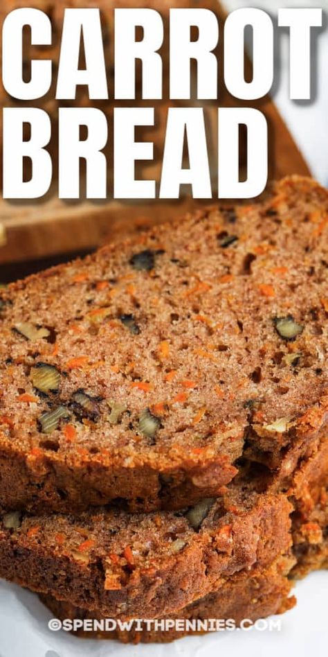 Carrot Bread Recipe, Tea Breads, Carrot Loaf, Loaf Breads, Easy Quick Bread, Carrot Bread, Pumpkin Bread Easy, Loaf Cakes, Carrot Muffins