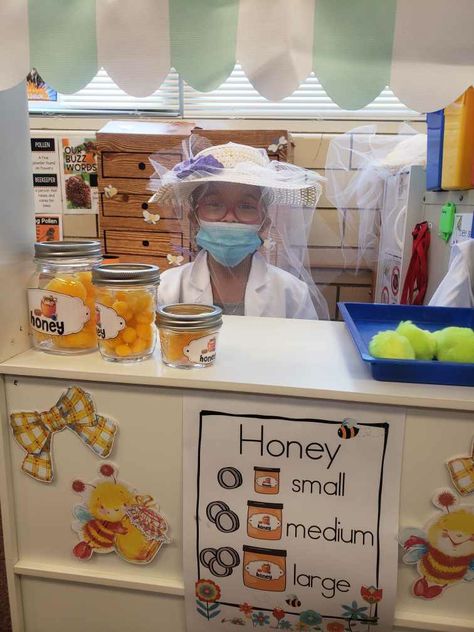 Honey Activities For Preschool, Bee Keeper Dramatic Play, Bug Dramatic Play, Bee Inquiry, Bees For Kids, Insect Study, Farm Week, Bee Project, Insect Unit