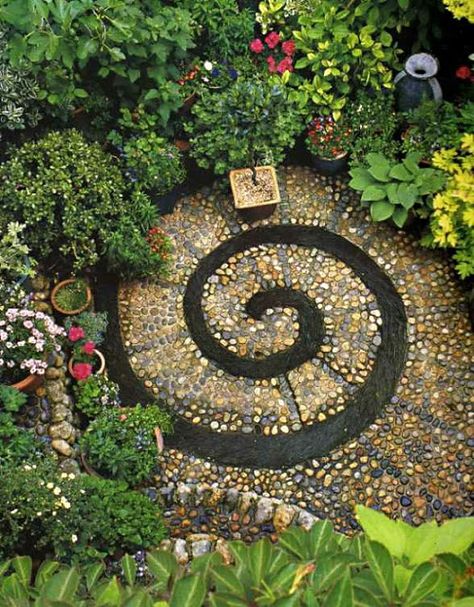 This would be the perfect fairy garden path. Spiral Garden, Meditation Garden, Pebble Mosaic, The Secret Garden, Garden Pathway, Plants And Flowers, Garden Care, Gorgeous Gardens, Garden Stones