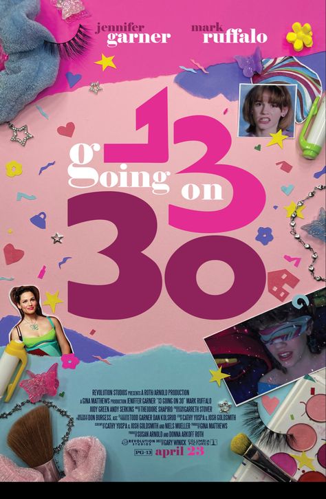 Early 2000s Movie Posters, 13 Going On 30 Poster Art, Rom Com Posters Aesthetic, 13 Going On 30 Movie Poster, 13 Going On 30 Aesthetic Poster, 13 Going On 30 Aesthetic Wallpaper, Y2k Movie Poster, Movie Screening Poster, 13 Going On 30 Poster