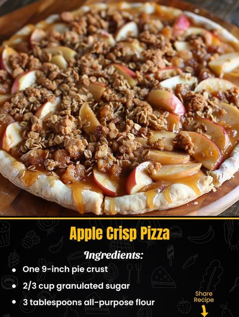 Recipes & Cool Stuff | Apple Crisp Pizza | Facebook Apple Pie Pizza, Pie Crust Homemade, Apple Crisp Pizza, Apple Crisp Dessert, Apple Danish, Pizza Ingredients, Dessert Pizza, Perfect Pies, Family Cooking