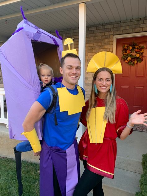 Halloween Costumes Emperors New Groove, Kuzco And Kronk Costume, Diy Kuzco Costume, Emperors New Groove Halloween Costume, Emperors New Groove Costume Family, Emporers New Groove Costumes, Emporers New Groove Costume, Emperors New Groove Costume, Kuzco Costume