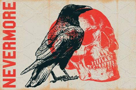 RAVEN - Vector illustrations by Artistic & Unique on @creativemarket Bitmap Texture, Raven Vector, Raven Design, Drawing Lettering, Raven Logo, Crows Ravens, Skull Illustration, Design Book, Hand Drawing