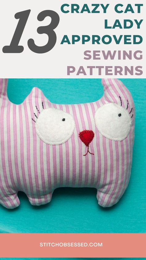 cat stuffed animal pattern Cat Stuffed Animal Pattern, Cat Pillow Pattern, Patterns For Sewing, Stuffed Animal Pattern, Black Cat Plush, Cat Stuffed Animal, Cat Patterns, Doll Patterns Free, Crafts Sewing Projects