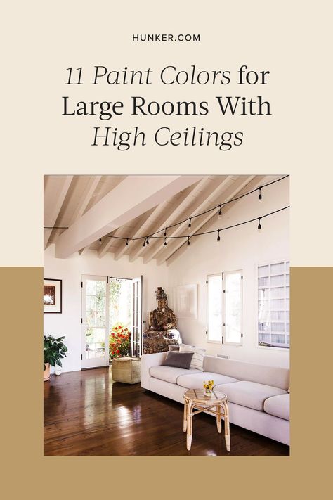 Here is How to Choose Paint Colors for a Large Room With a Vaulted Ceiling. #hunkerhome #paintcolorideas #tallceiling #vaultedceiling #vaultedceilingideas Formal Living Room Alternative, Colors For Rooms, Rooms With Vaulted Ceilings, Ceiling Ideas Living Room, Vaulted Ceiling Beams, Cathedral Ceiling Living Room, Vaulted Ceiling Bedroom, Rooms With High Ceilings, Vaulted Ceiling Ideas