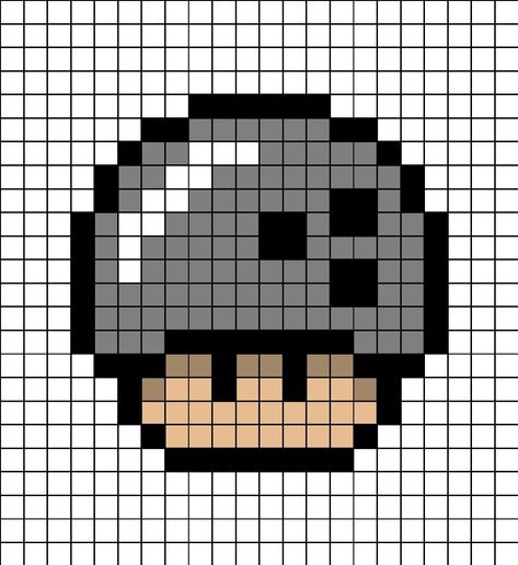 A pixel art template of a Mario mushroom themed as a grey Bowling Ball. Pixel Art Pattern Mushroom, Crochet Grid Patterns Mushroom, Pixel Art Mushroom, Mushroom Pixel Art, Pixel Art Mashrom, Perler Bead Mario Mushroom, Bullet Journal Hand Lettering, Cross Drawing, Modele Pixel Art