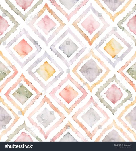 Hand Painted Watercolor Geometric Diamond Shaped Stock Illustration 2166516065 | Shutterstock Fashion Illustration Face, Ornamental Vector, Watercolor Geometric, Ethnic Pattern Design, Flower Print Pattern, Fabric Paint Diy, Print Design Art, Paisley Art, Border Embroidery Designs