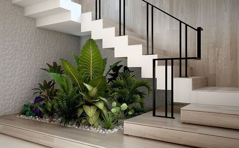 Small Garden Under Stairs, تحت الدرج, African House, Garden Stairs, Brown Couch, Stairway Design, Stairs Design Modern, Casa Country, Home Stairs Design