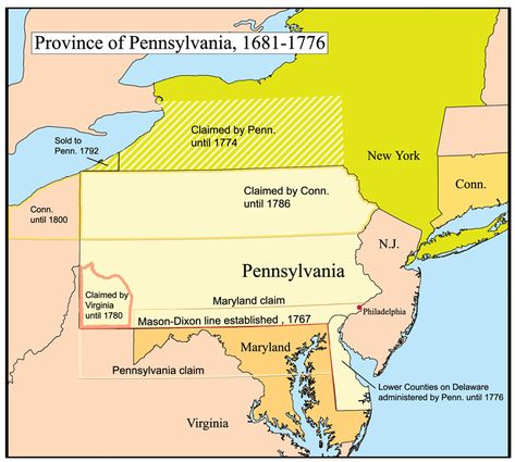 Pennsylvania Colony Facts and Timeline - The History Junkie Genealogy Map, Mason Dixon Line, Pennsylvania History, Gettysburg Address, William Penn, American Colonies, Colonial America, University Of Pennsylvania, Facts For Kids