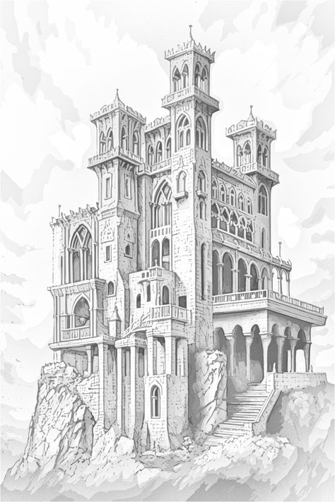 1600×2400 Rock Coloring, Castle Sketch, Castle Coloring Page, Castle Illustration, Castle Drawing, Castle Painting, Abstract Art Images, Gothic Cathedrals, Cathedral Architecture