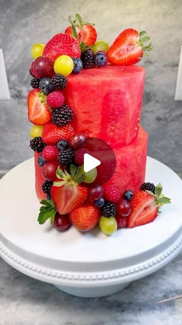 Bacon Wrapped Brussels Sprouts Recipe, Fun Summer Recipes, Watermelon Cake Birthday, Fruit Birthday Cake, Fresh Fruit Cake, Dandelion Jelly, Watermelon Cake, Fruit Displays, Fruit Display