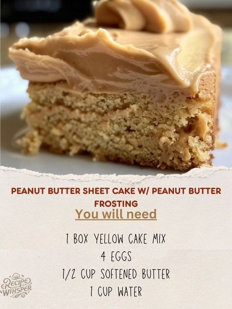 Recipe Whisper Butter Box Cake Mix Recipes, Easy Peanut Butter Cake From Box Cake, Butter Recipe Yellow Cake Mix Recipes, Peanut Butter Cake From Box Cake, Yellow Cake With Peanut Butter Frosting, Peanut Butter Sheet Cake Recipe, Peanut Butter Cake Recipe, Yellow Cake Mix Peanut Butter Bars, What Can I Make With A Yellow Cake Mix?