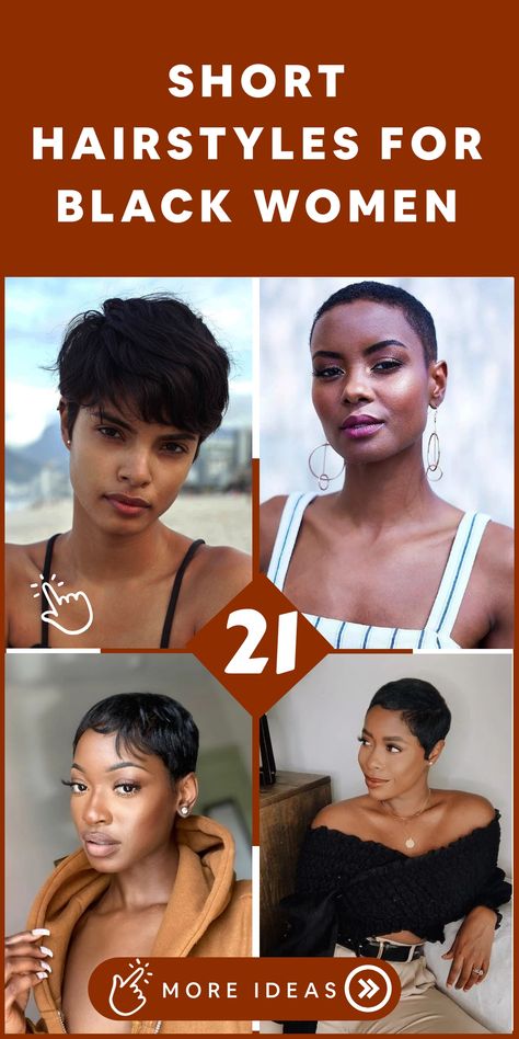 Discover a collection of chic short hairstyles tailored for black women, celebrating the diverse beauty of black hair textures. From bold pixie cuts to elegant tapered styles, find the perfect look to enhance your confidence and individuality. Embrace the freedom and versatility of short hair while effortlessly owning your unique style every day. Short Pixie Cut Black Women, Pixie Cut Black Women, Castor Oil For Face, Short Hairstyles For Black Women, Women Celebrating, Short Hair Styles African American, Black Women Short Hairstyles, Unique Textures, Glamorous Hair