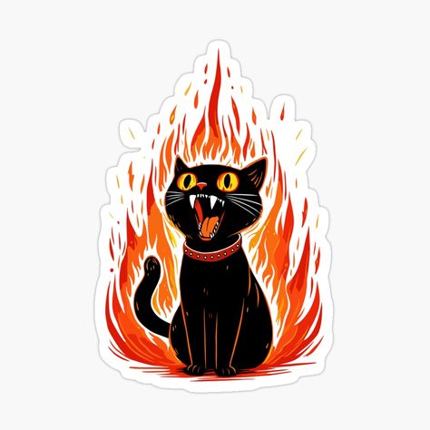 Get my art printed on awesome products. Support me at Redbubble #RBandME: https://www.redbubble.com/i/sticker/Black-Cat-On-Fire-by-Gkinoki/156235392.EJUG5?asc=u Aesthetic Stickers Random, Halloween Stickers Aesthetic, Fire Sticker, Black Cat Tattoos, Black Cat Sticker, Sticker Chart, 8bit Art, Cute Laptop Stickers, Halloween Sticker