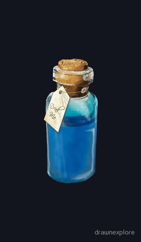 Drink Me (Pishsalver potion) by drawnexplore Drink Me Potion Tattoo, Blue Potion Aesthetic, Pill Bottle Potion, Aesthetic Potion Bottle Drawing, Drink Me Potion, Blue Potion Bottle, Charity Ball, Fantasy Food, Drink Me