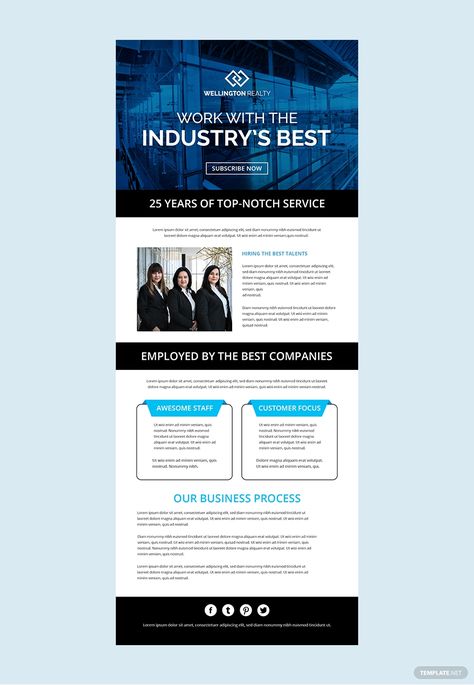 A promotional template for your business newsletter. Download this now for free and get to create an effective and high-quality advertisement for your company that you can easily send via email. Promotional Email Template, Internal Newsletter, Email Marketing Design Layout, Email Newsletter Template Design, Email Newsletter Inspiration, Newsletter Design Templates, Email Flyer, Company Newsletter, Newsletter Template Free