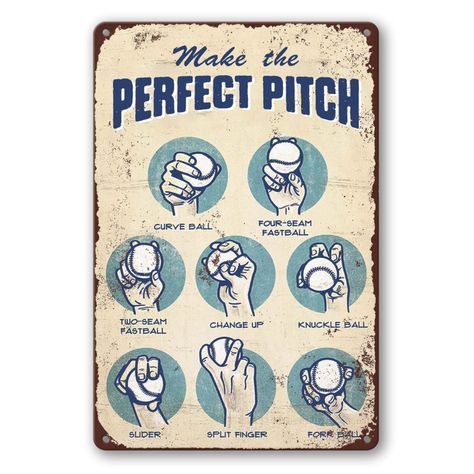 Baseball Wall Art Decor Vintage Baseball Sign Baseball Decor For Boys Room Coach Gifts For Men Baseball Posters For Boys Bedroom Baseball Pitching Grips And Baseball Skills Tin Metal Signs Sports Man Cave Decorations 8x12 Inch (As an Amazon Associate I earn from qualifying purchases) Cave Decorations, Baseball Wall Art, Baseball Wall, Baseball Room, Baseball Decor, Baseball Pitching, Hiasan Bilik Tidur, Baseball Posters, Vintage Inspired Decor