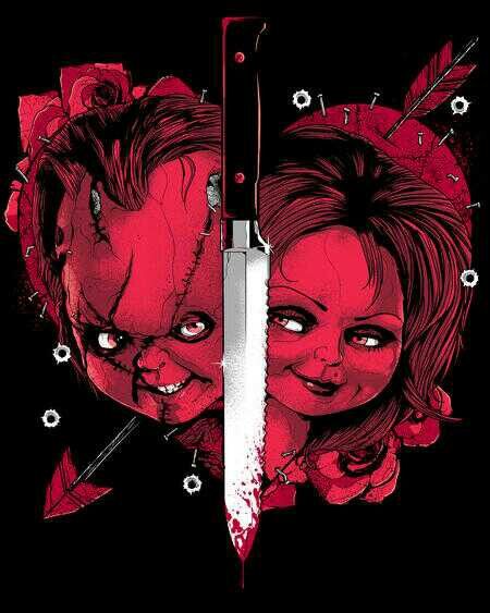 Chucky And Tiffany Chucky Drawing, Chucky And Tiffany, Fright Rags, Chucky Movies, Chucky Horror Movie, Horror Shirts, Childs Play Chucky, Horror Vintage, Chucky Doll