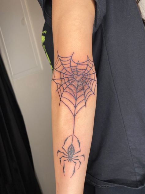 Spider Leg Tattoos Women, Skeleton Hand Spider Web Tattoo, Heart Web Spider Tattoo, Spider Web Heart Knee Tattoo, Spider Web Forearm Tattoo, Spider Going Down Web Tattoo, Spider Wed Tattoos On Knee, Spiderweb Heart Tattoo Elbow, Spider Web Heart Tattoo Elbow