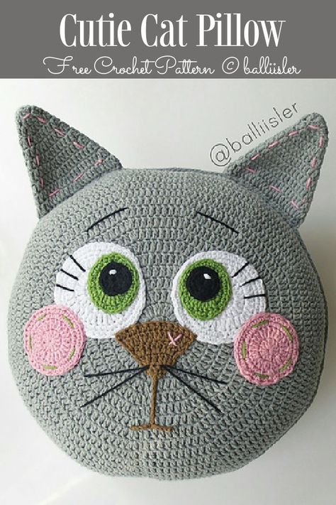 Cutie Cat Pillow Free Crochet Patterns Animal Pillows Diy, Animal Pillows Pattern, Cat Pillow Pattern, Yarn Diy Projects, Crochet Pillow Patterns Free, Crochet Cushion Pattern, Cushion Cover Pattern, Pillow Patterns, Pillow Covers Pattern