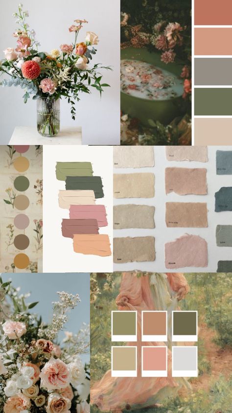 Muted neutrals Soft Summer Color Palette Wedding, Muted Color Interior Design, Earth Tone Wedding Theme Decor, Muted Color Wedding, Spring Neutral Wedding Colors, Neutral Aesthetic Wedding, April Wedding Color Palette, Muted Color Palette Wedding, Muted Colorful Wedding