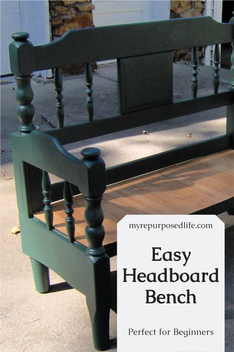 Bench Diy Easy, Headboard Bench Diy, Easy Headboard, Make A Headboard, Bed Frame Bench, Repurposed Headboard, Headboard Benches, Old Bed Frames, Old Headboard