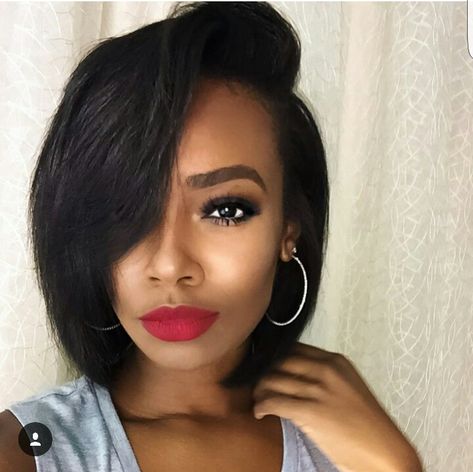 Neck length hair for black girls! Black Ppl Hairstyles, Neck Length Hair, Short Neck, Virgin Hair Wigs, Relaxed Hair, Pixie Bob, American Woman, Brazilian Human Hair, Hairstyles Short