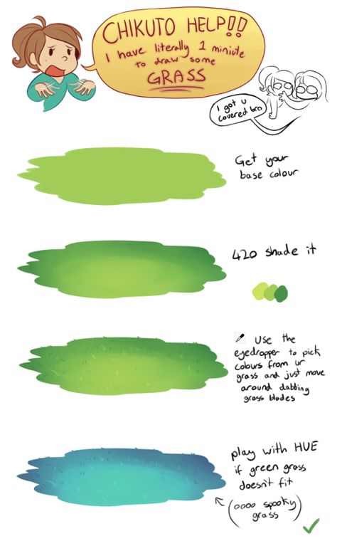 Chikuto's Corner | How to draw Grass Drawing Things, Drawing Hair, Art Advice, Art Help, Coloring Tips, Digital Art Beginner, Coloring Tutorial, Digital Painting Tutorials, Poses References