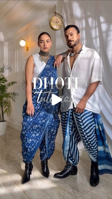 Indigo Saree Styling, Traditional Outfit Men, Dhoti Style Saree, How To Wear Dhoti, Aditya Gadhvi, Dhoti Mens, Dhoti Dresses For Women, Dhoti Style Dresses, Indigo Outfit