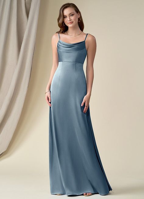 Shop Azazie Bridesmaid Dress - Azazie Esmee Stretch Satin Dress in Stretch Satin. Find the perfect made-to-order bridesmaid dresses for your bridal party in your favorite color, style and fabric at Azazie. Terracotta Bridesmaid Dress, Terracotta Bridesmaid, Steel Blue Bridesmaid Dresses, Bridesmaid Dresses Satin, Blue Bride, Stretch Satin Dress, Dusty Blue Bridesmaid Dresses, Duchess Satin, Azazie Bridesmaid Dresses