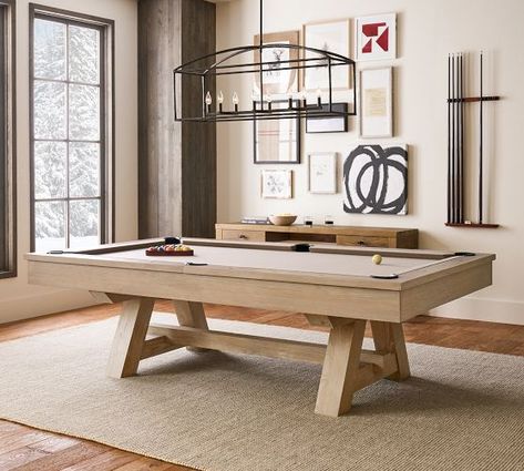 games | Pottery Barn Barn Pool, Pool Table Games, Modern Pool Table, Game Room Tables, Pool Table Room, Pool Rooms, Natural Cushions, Inspire Me Home Decor, Organic Forms