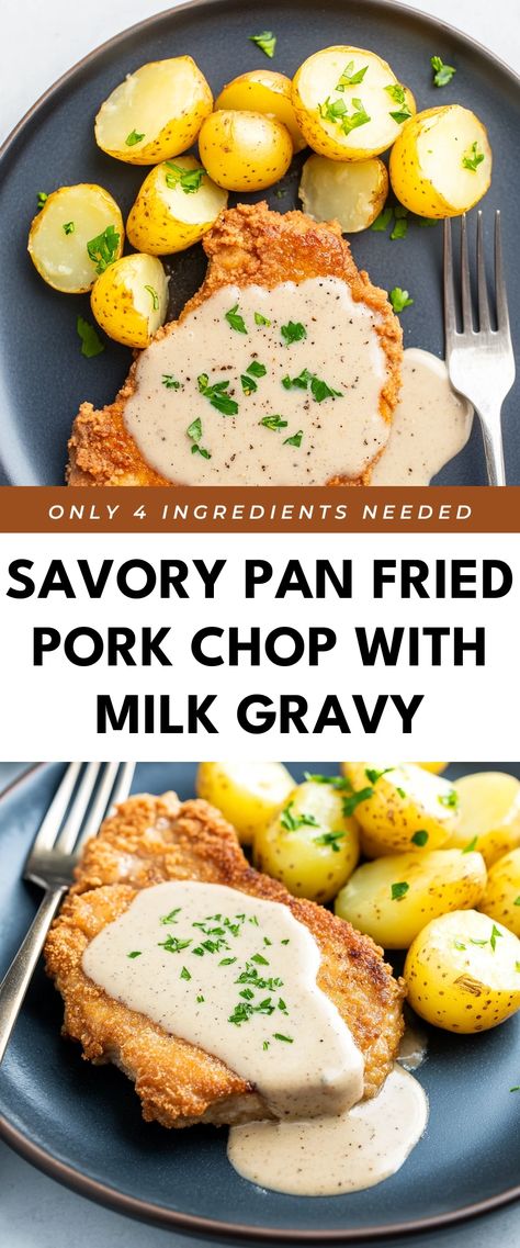 Image for Savory Pan Fried Pork Chop with Milk Gravy Pan Fried Pork Chops, Milk Gravy, Pork Chops And Gravy, Good Gravy, Fried Pork Chops, Best Pans, Fried Pork, Pork Chop, Pork Chops