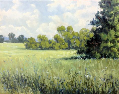 Country Side Painting Acrylic, Oil Painting Landscape Impressionism, Painting Of Field, Farm Scene Painting, Field Oil Painting, Field Paintings, Field Paint, Forest Drawing, Tree Watercolor Painting