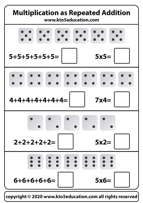 math addition worksheets for kindergarten Repeated Addition Activities, Multiplication As Repeated Addition, Dice Addition, Repeated Addition Worksheets, Repeated Addition Multiplication, Class Worksheets, Free Multiplication Worksheets, Math Division Worksheets, Math Multiplication Worksheets