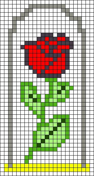 Small Rose Pixel Art, Perler Bead Rose Pattern, Easy Pixel Art Flower, Grid Art Design, Pixel Art Grid Easy Small Cute, Pixel Flower Art, Pixel Art Pattern Easy Small Cute, Cross Stiching Ideas, Pixel Art Cute Kawaii