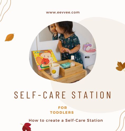 How To Create A Montessori Self-Care Station | EEVVEE Montessori Self Care Station, Montessori Self Care, Self Care Station, Space Saving Apartment, Potty Training Books, Montessori Shelf, Toddler Montessori, Toddler Stuff, Kids Cups