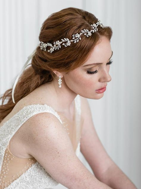 2058 — Bel Aire Bridal Wedding Hairstyles With Headband, Bridal Hairpiece, Bridal Clip, Pearl Flowers, Romantic Updo, Bridal Jacket, Bridal Elegance, Halo Hair, Bridal Gloves