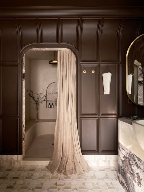 “A daring and innovative fusion of ancient Roman bathhouse aesthetics and contemporary elegance” is how designer @urbanologydesigns… | Instagram Roman Inspired Bathroom, Roman Interior Design, Greco Roman Bathroom, Roman Bathhouse, Ancient Roman Bath House, Roman Bath House, Classical Interior, Bathroom Suite, Apartment Bathroom