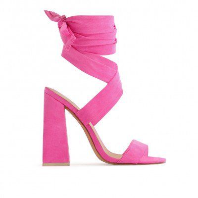 Hot Pink Heels, Heels Strappy, Lace Up Block Heel, Preppy Shoes, Pink High Heels, Prom Heels, Open Toe Heels, Womens Chunky Heels, Wrap Heels