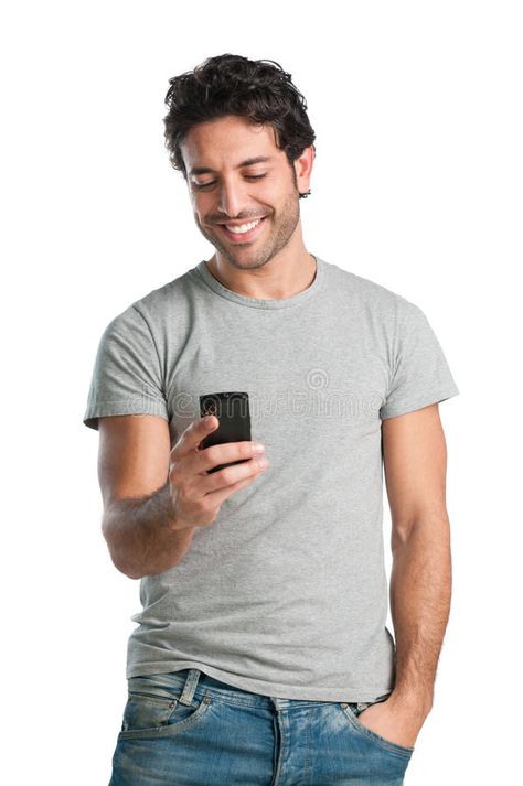 Happy guy at smart phone. Smiling young man looking at his smart phone while tex , #AFFILIATE, #phone, #Smiling, #young, #Happy, #guy #ad Happy Guy, Typography Design Layout, Smiling Man, University Student, Men Looks, Reaction Pictures, Typography Design, White Undershirt, Stock Photography