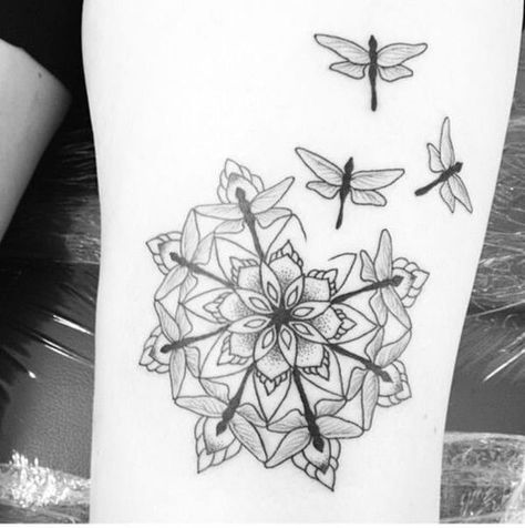 Ultimate Collection of Dragonfly Tattoos [155 Designs] - Wild Tattoo Art Mandala Arm Tattoo, Mandala Tattoo Meaning, Dotwork Tattoo Mandala, Tattoo Animal, Dragonfly Tattoo Design, Tattoos Geometric, Dragonfly Tattoo, Hand Tattoo, Nature Tattoos